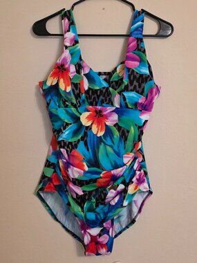 Trimshaper Tropical Print One Piece Swimsuit Size 12